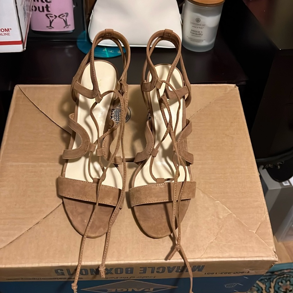 Women's Tan Ankle Strappy Heeled Sandals